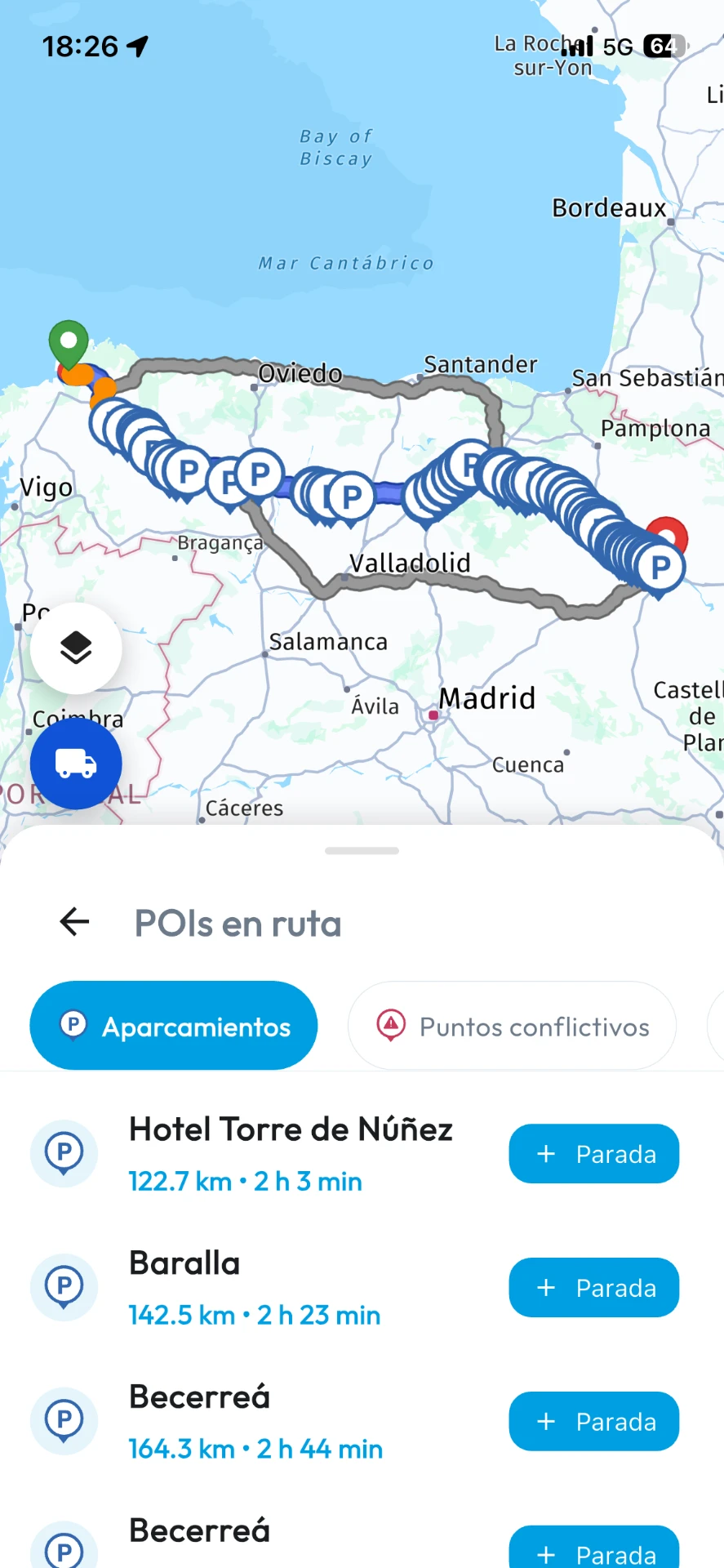 Parkings en ruta